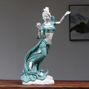 创意飞天女神白瓷雕塑人物摆件新中式家居玄关软装饰品仕女工艺礼