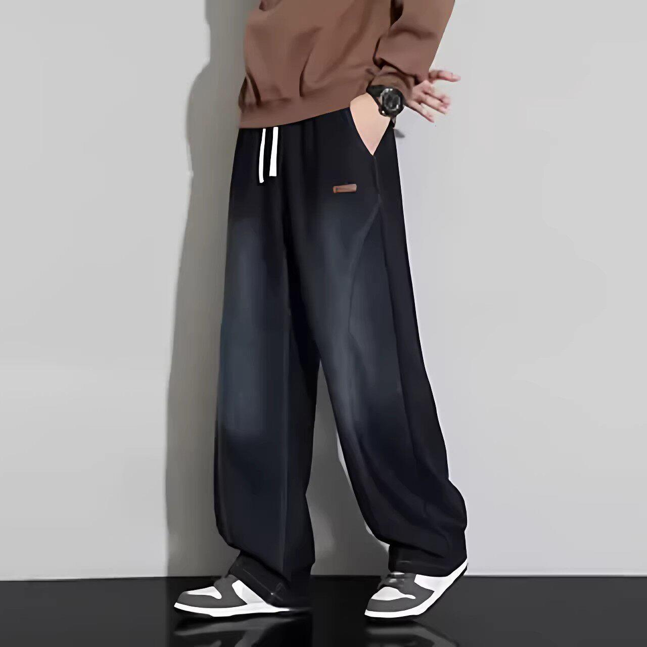 肥佬春秋新款直筒牛仔裤男复古显瘦大码宽松加肥加大胖子休闲裤潮
