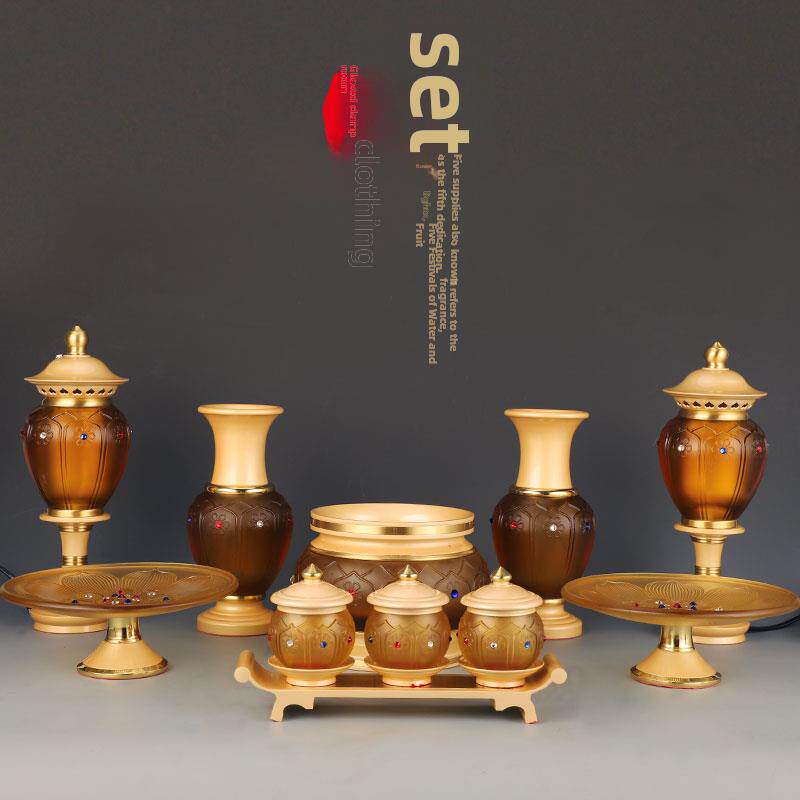采购产品佛像用品套装，家居五件套，观音古玻璃香炉，荷花灯，水