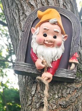 侏儒小矮人小精灵花园户外庭院子树木挂件园艺阳台装饰布置太阳能