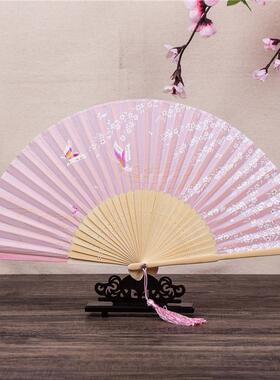 6日风式折扇和樱扇花真丝舞蹈扇古风寸女式扇子古典中国风7425-53