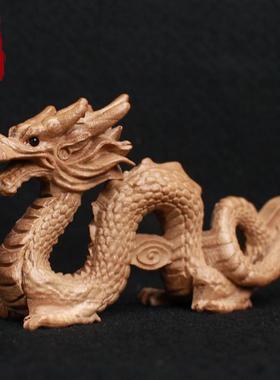 桃木龙摆件客厅卧室补角缺角青龙生肖龙木质木雕车载家居小工艺品