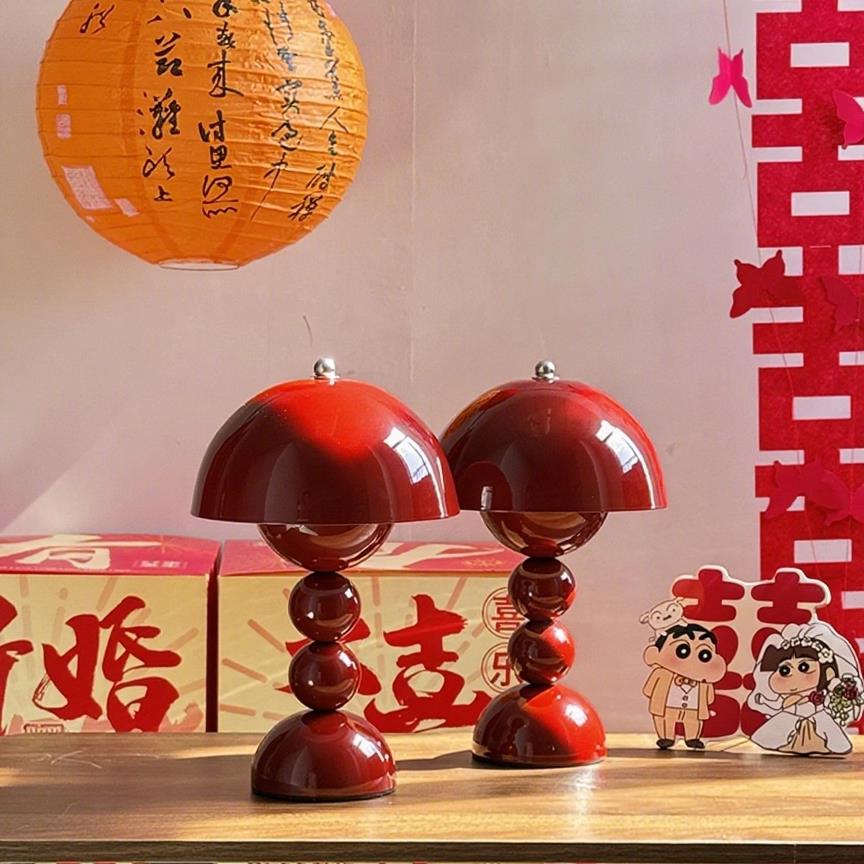 红色结婚长明灯婚房装饰卧室床头陪嫁送新人礼物婚庆布置花苞台灯