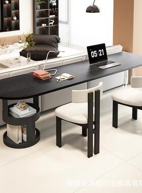 黑色实木书桌客厅沙发后长条桌意式轻奢双人办公电脑桌家用工作台