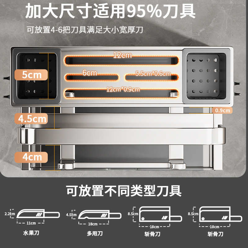 不锈钢厨房刀架置物架多功能台面菜板放置刀座筷子笼收纳2025新款