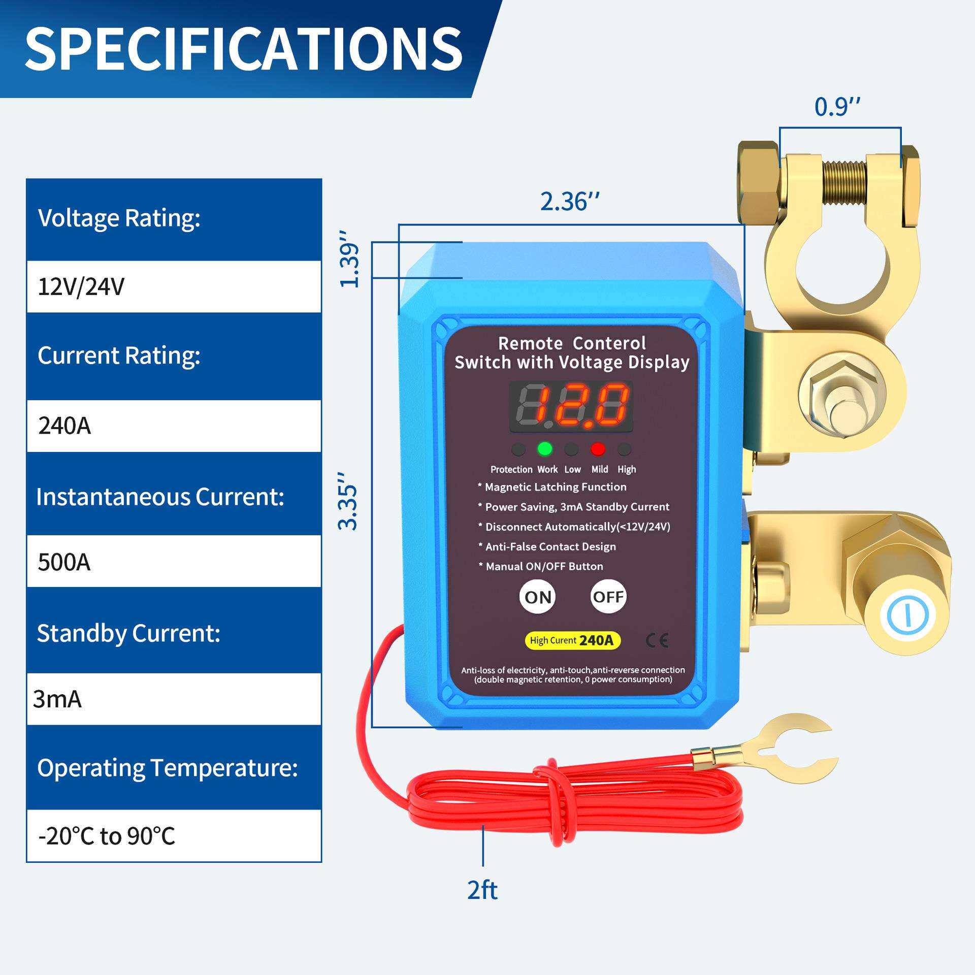 汽车电瓶断电器12V24V遥控手动一体电压数显智能断电开关电源开关