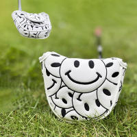 Golf club cover, cute smiling face, Japanese and Korean tie head cover, straight large semi-circular club protection cap cover, putting cover thumbnail 7
