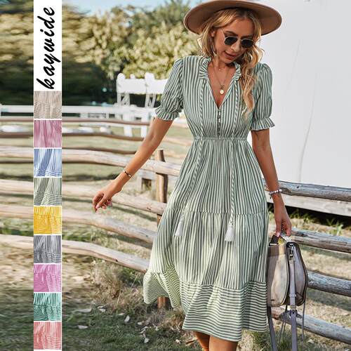 Short sleeved women's dress with stripes
