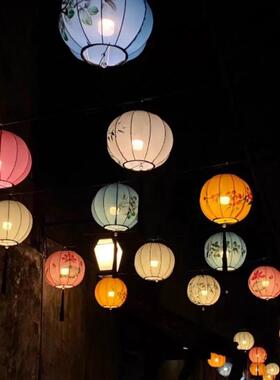 传统中式CPR手绘院画庭中国风宫户外工防灯水古典装饰弹力布圆形