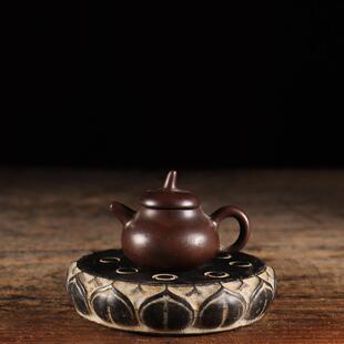 仿古石雕青石民俗怀旧莲花底座茶垫壶承中式复古陈设文玩茶席摆件