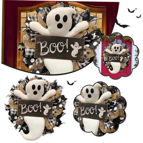 Halloween Ghost BOO Wreath Halloween Garland Door Hanging Wr