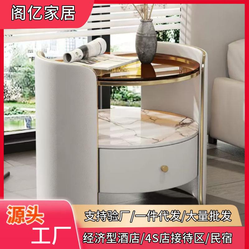 轻奢实木床头柜卧室床边柜圆形意式多层床头收纳柜整装发多层收纳