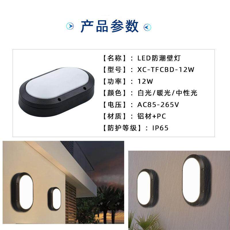 户外阳台走廊过道户外防潮壁灯12W可调光壁灯0-12V可调光椭圆壁灯