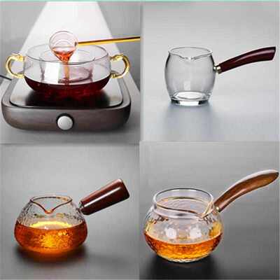 降价日式侧把煮茶玻璃公道杯 侧把煮茶壶功夫茶具木柄泡茶均茶器