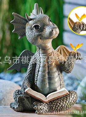 跨新品恐脂龙爬境窗户花园摆件树工艺品看书818055开门摆件儒雕像