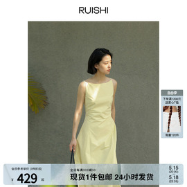 RUISHI芮时纯棉不对称设计法式一字肩气质连衣裙子女春夏