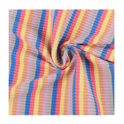 批发 32S棉拉架色织坑条螺纹 4*3棉氨纶条纹汗布 多巴胺针织面料