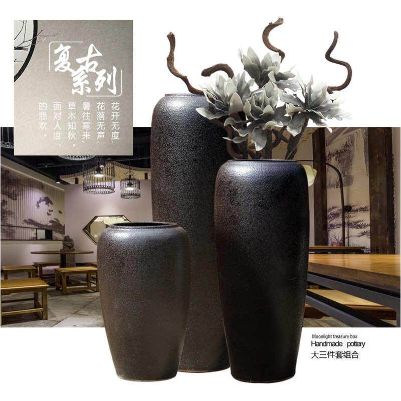 复古做旧粗陶罐瓷景德镇手工陶瓷落地大件组合花瓶盆庭院缸土坛子