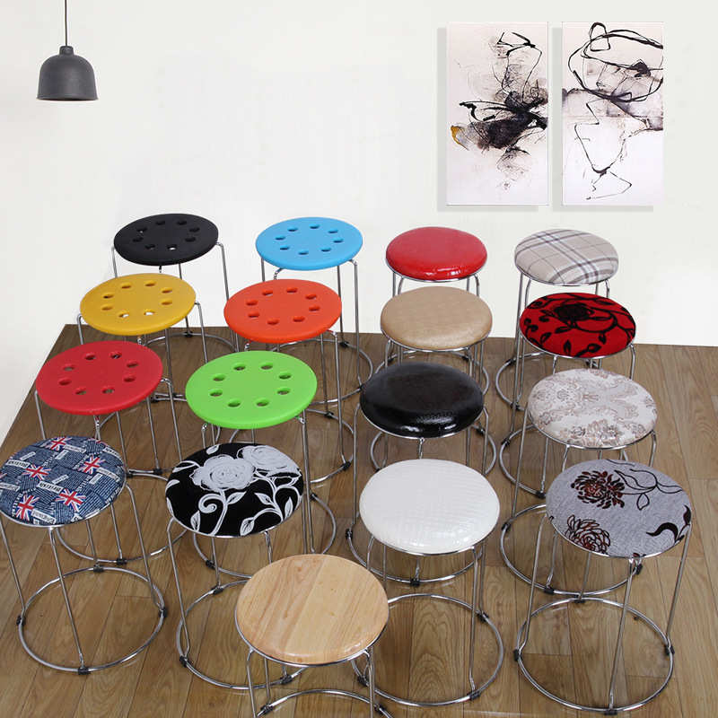 塑料圆凳子彩色塑料钢筋凳加厚海绵餐凳简约家用可折叠餐桌凳板凳