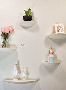 白色墙上置物架天空阶梯实木半圆隔板免钉壁挂层板储物电视墙造型