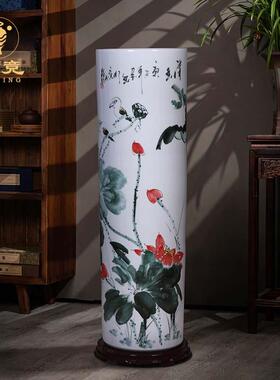 景德镇陶瓷器落地大型摆件书房客厅书画缸卷轴缸手绘收纳箭筒花瓶