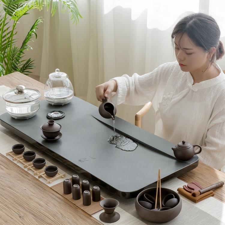 乌金石茶盘套装全自动一体电磁炉烧水茶台整套茶具石头茶道功