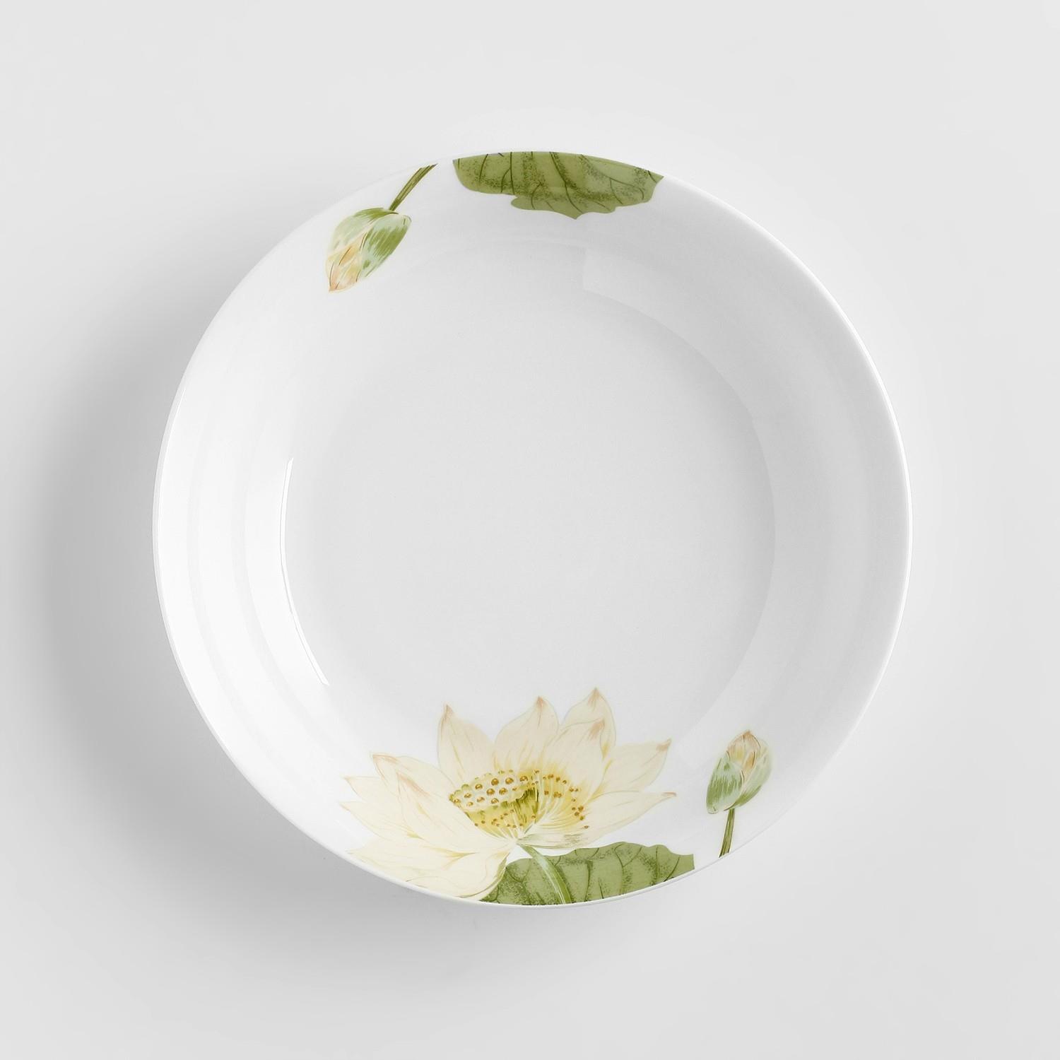 荷花 8英寸饭盘骨瓷盘子 陶瓷深盘家用餐具菜盘圆盘微波炉适用