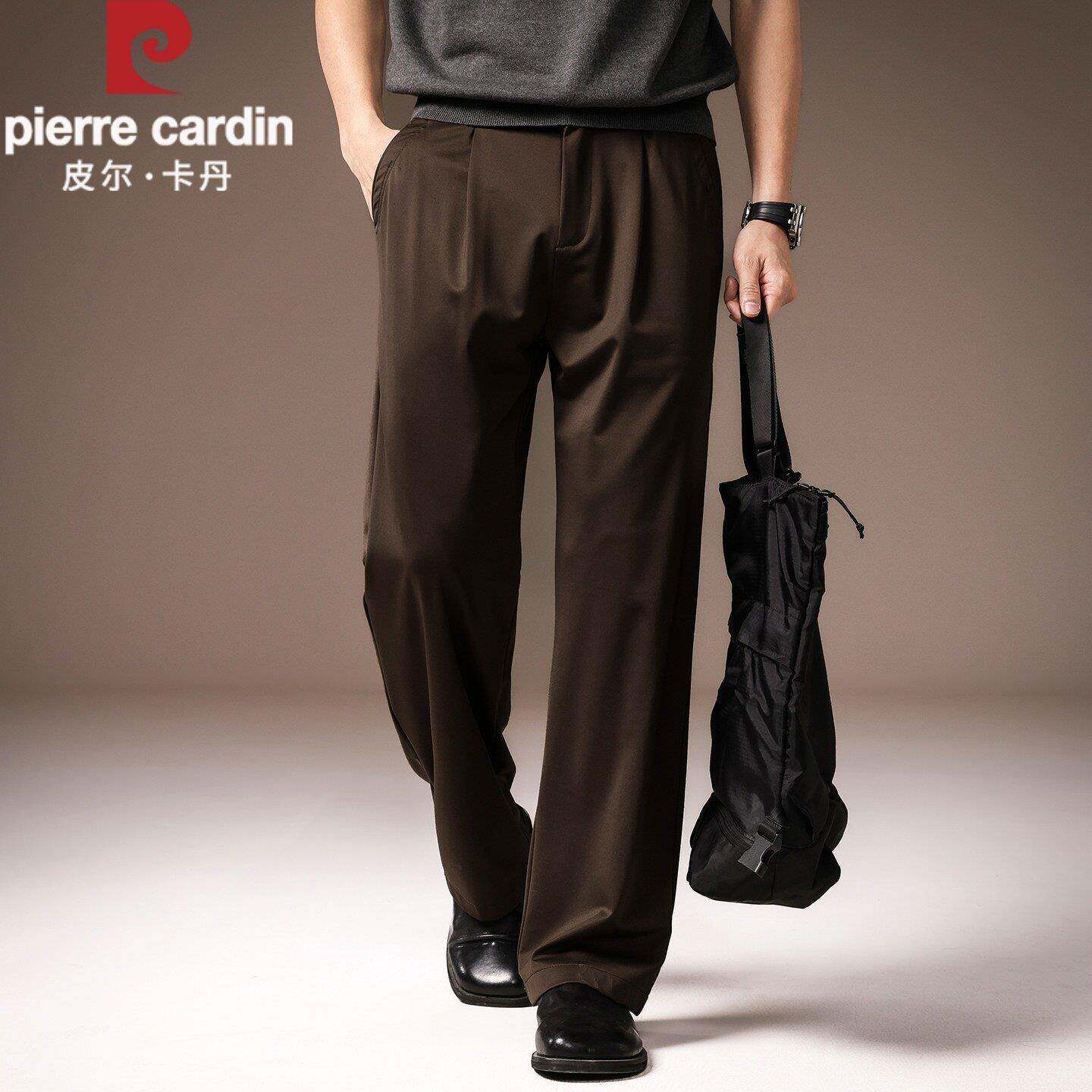 皮尔卡丹老钱风高端桑蚕丝商务休闲裤男春季宽松直筒垂坠阔腿西裤