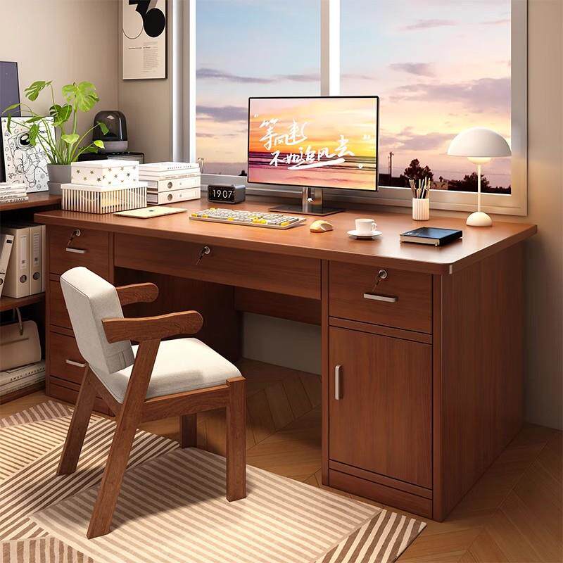 电脑桌台式实木芯书桌卧室学生台式现代简约写字桌可放主机电脑桌