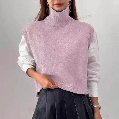 Women's Solid High Neck Sweater Vest Casual Sleeveless Knit