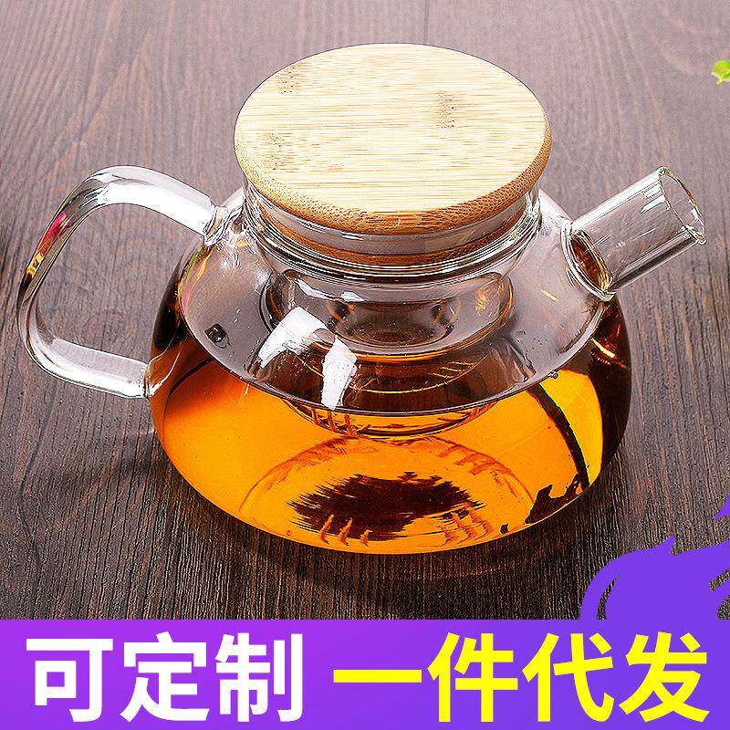 凉水壶玻璃茶壶大口径竹盖壶加厚泡茶壶花草茶壶大容量煮茶壶 - 实物图