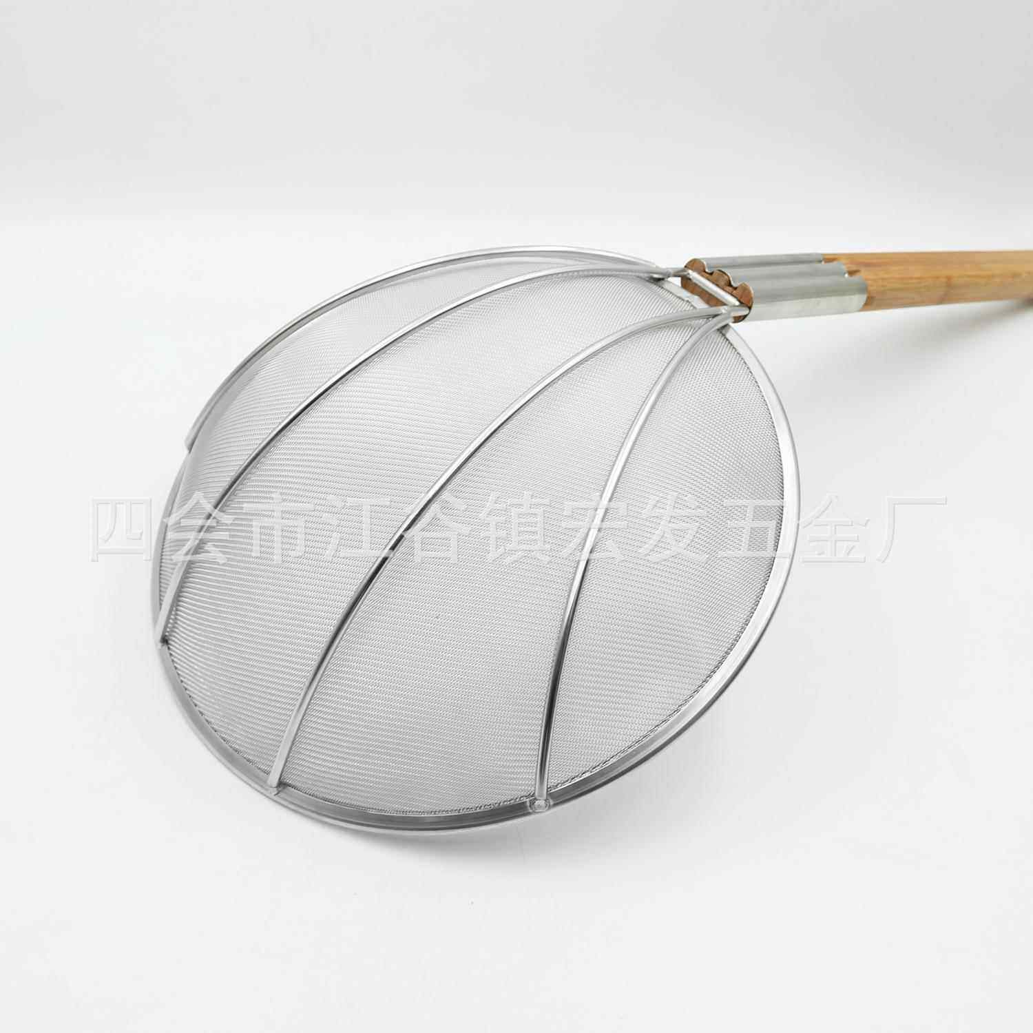 30目不锈钢油格网漏笊篱木柄捞篱漏勺竹柄单层炸厘豆浆滤过滤网