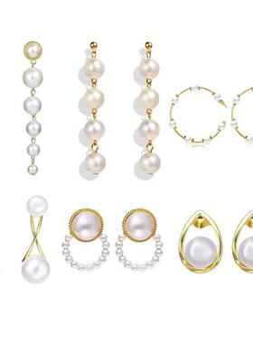 Fashion French Style Vintage Pearl Long Earrings人造珍珠耳环
