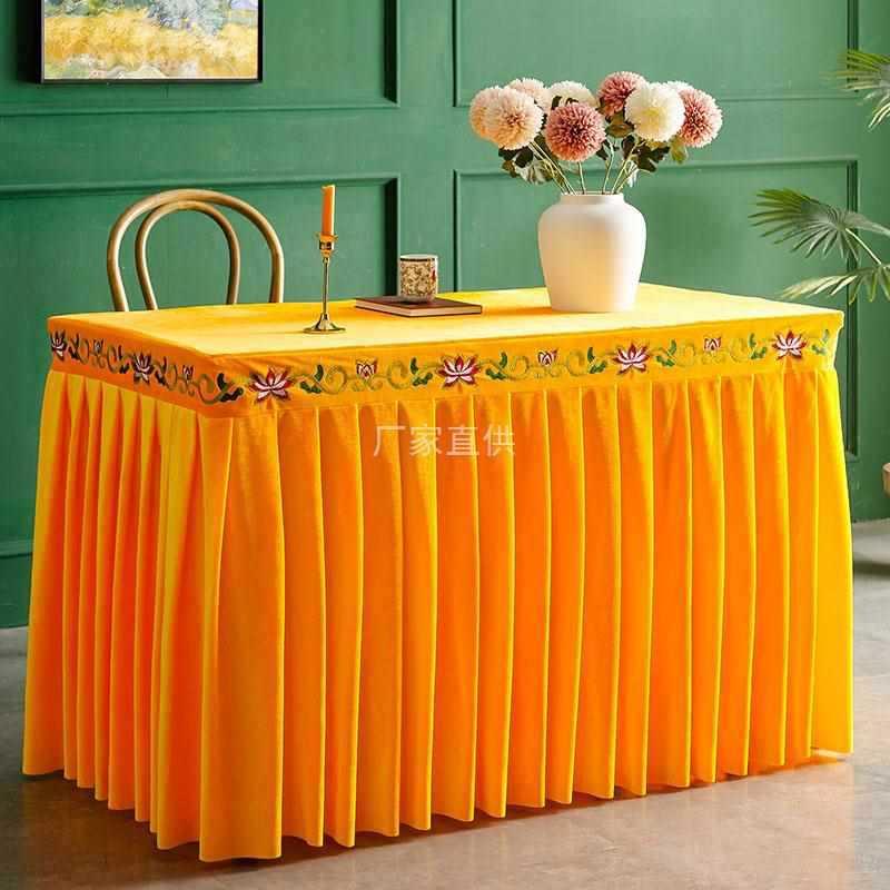定 制寺庙佛堂金丝绒桌裙供桌桌罩桌裙桌布台布佛台桌套神位供桌