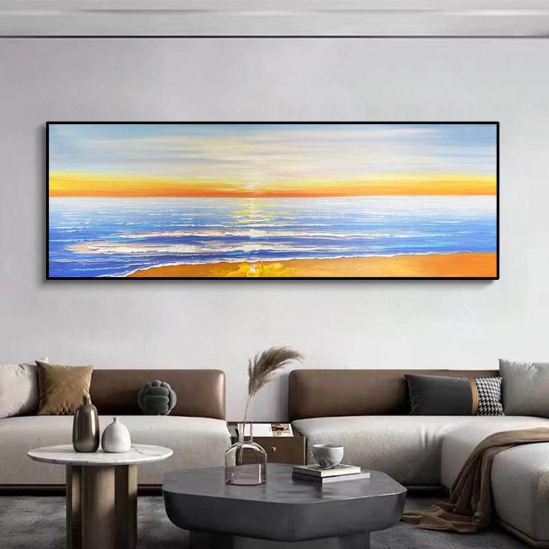 抽象风景油画入户玄关客厅纯手绘装饰画走廊过道日落横版肌理挂画