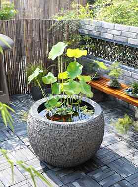 庭院花园摆件造景养鱼种花人造石圆缸彷古圆形大水缸户外装饰鱼池