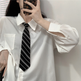 免打黑色条纹领带女jk衬衫，日系学院风，百搭时髦单品休闲格纹领结男