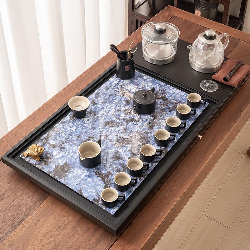 整块天然乌金石茶盘全自动一体岩板茶台茶具套装家用现代简约茶台