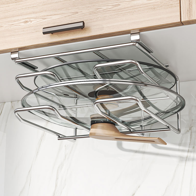 厂家直销免钉橱柜下悬挂砧板架304不锈钢锅盖架菜板架厨房用品收