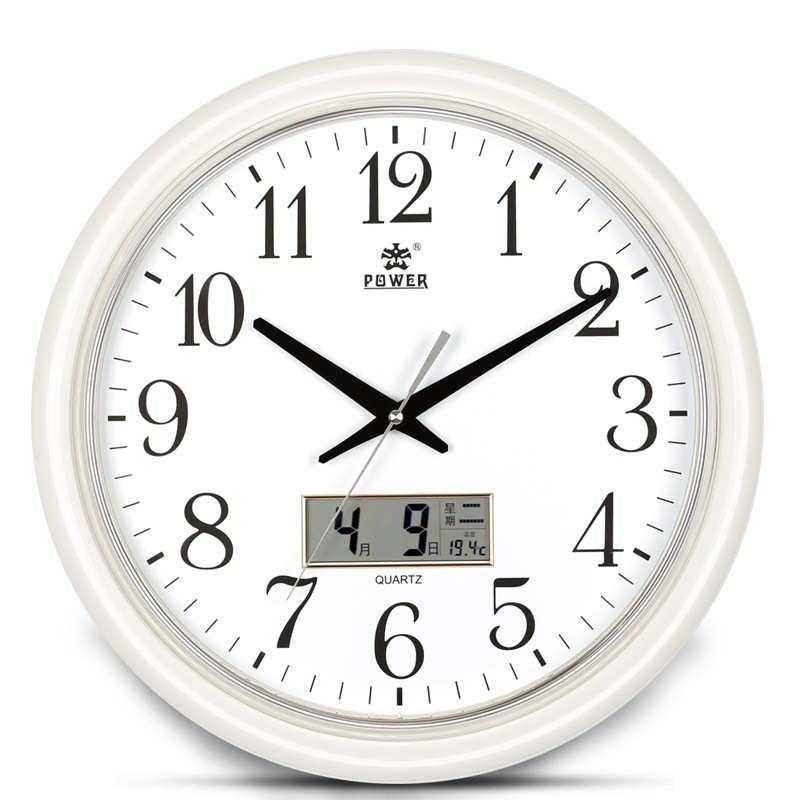 POWER霸王圆形挂钟客厅静音 16英寸时尚现代简约日历挂表创意时钟
