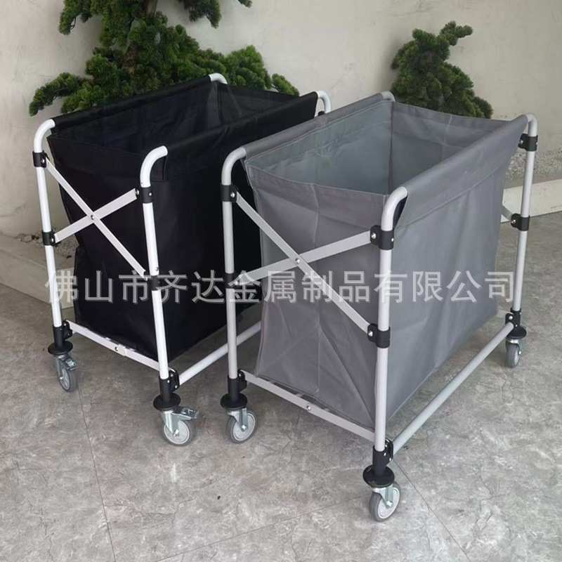 折叠布草车客房床单收集车不锈钢收纳宾馆酒店保洁客房服务工作车