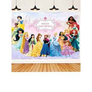 长发白雪贝儿公主生日主题背景布女孩周岁宴装饰用品定制名字海报