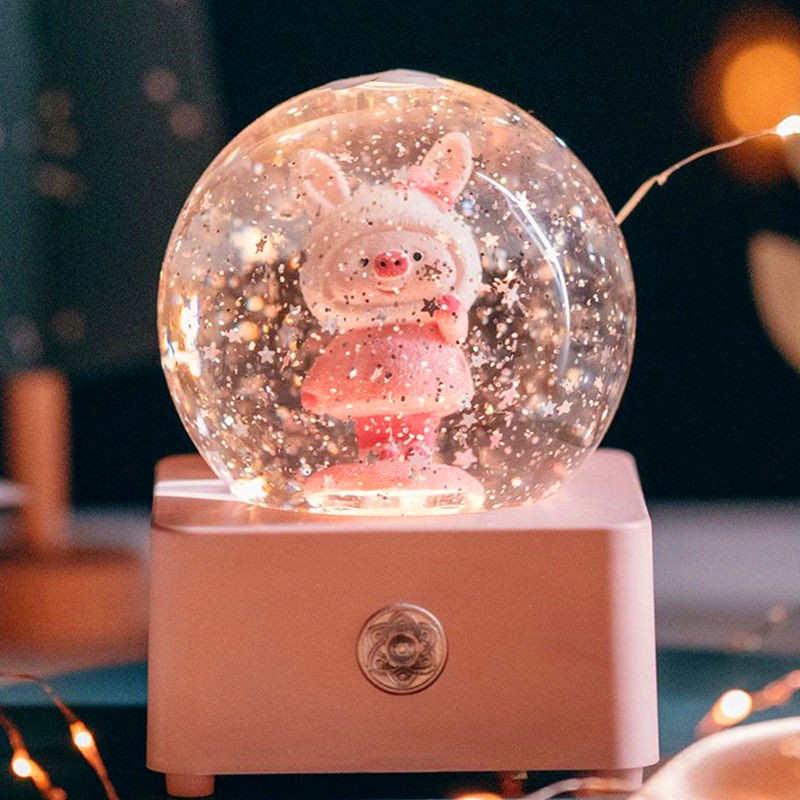 萌小猪水晶球音乐盒八音盒飘雪生日礼物小女孩女生小朋友女童公主