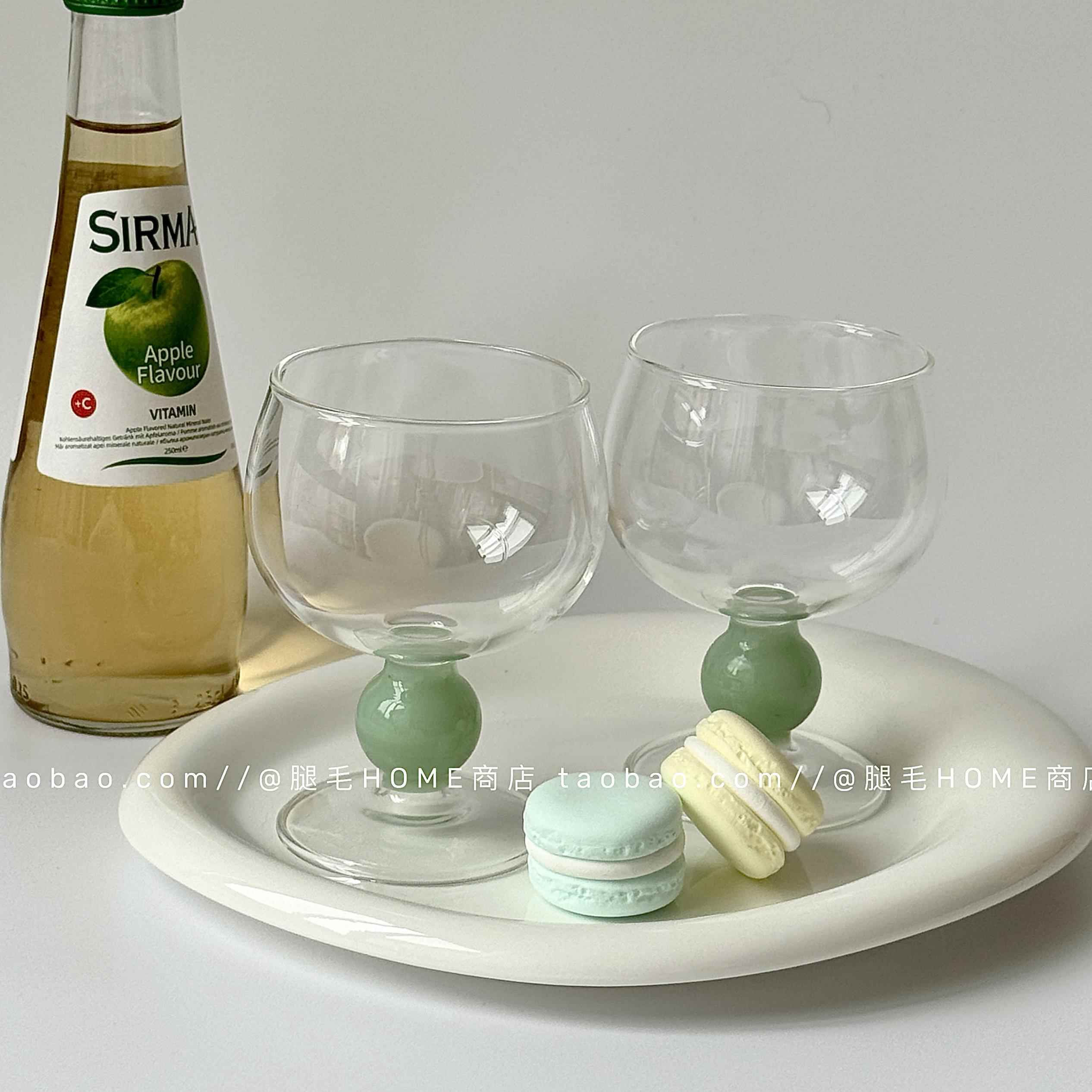 法式中古风薄荷绿珠珠玻璃高脚杯小众设计感鸡尾酒杯果汁冰淇淋杯