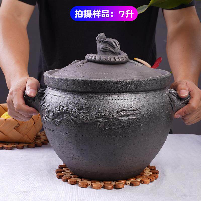 手工无釉四川雅安荥经黑砂锅鼎锅老式炖煲汤锅家用粗土陶瓦罐沙锅