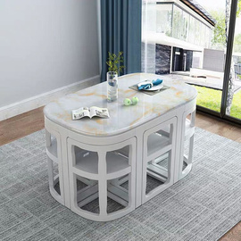 大理石实木餐桌椅，组合隐藏餐椅现代简约小户型家用客厅餐桌网红桌