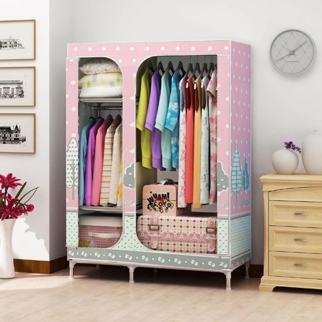 加固衣橱单人小号锦锻布衣柜25MM全钢管全封闭加粗