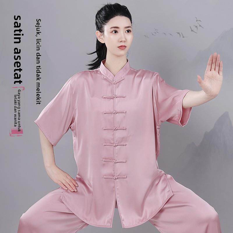 醋酸缎短袖高端八段锦太极拳服女2023新款比赛表演练功男夏季凉爽