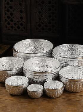 东南亚餐具傣族银碗餐厅饭碗泰国锡碗甜品器皿泰式银色小碗