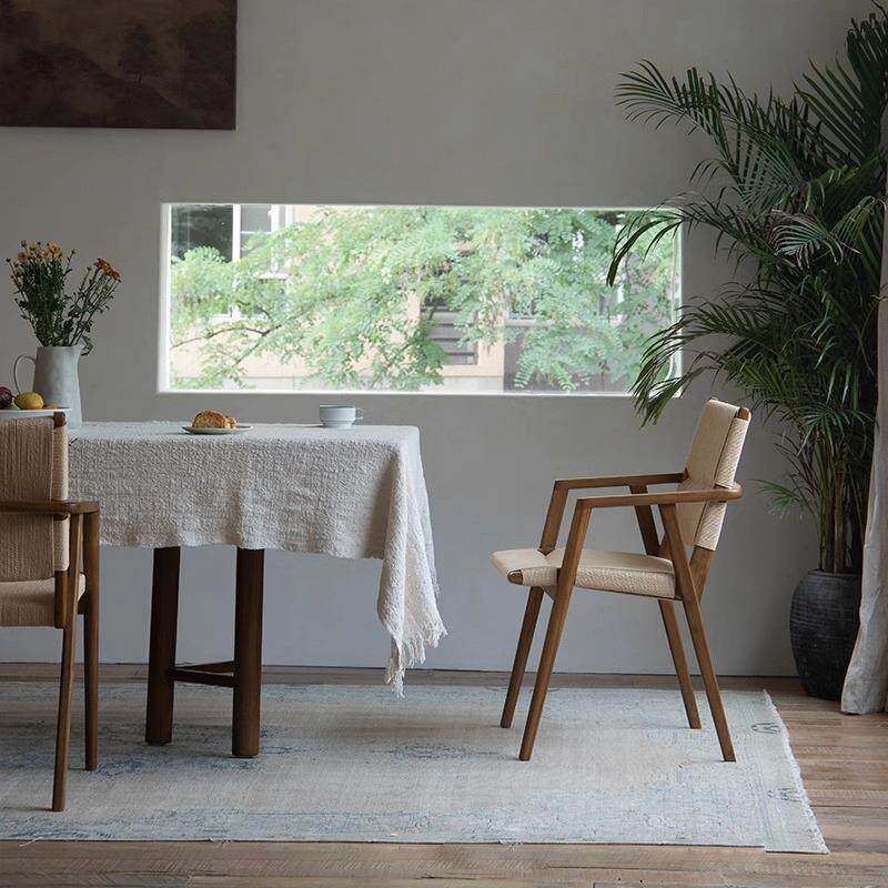 实木餐椅编织座板靠背休闲椅子诧寂风广岛编织靠背椅子扶手椅子